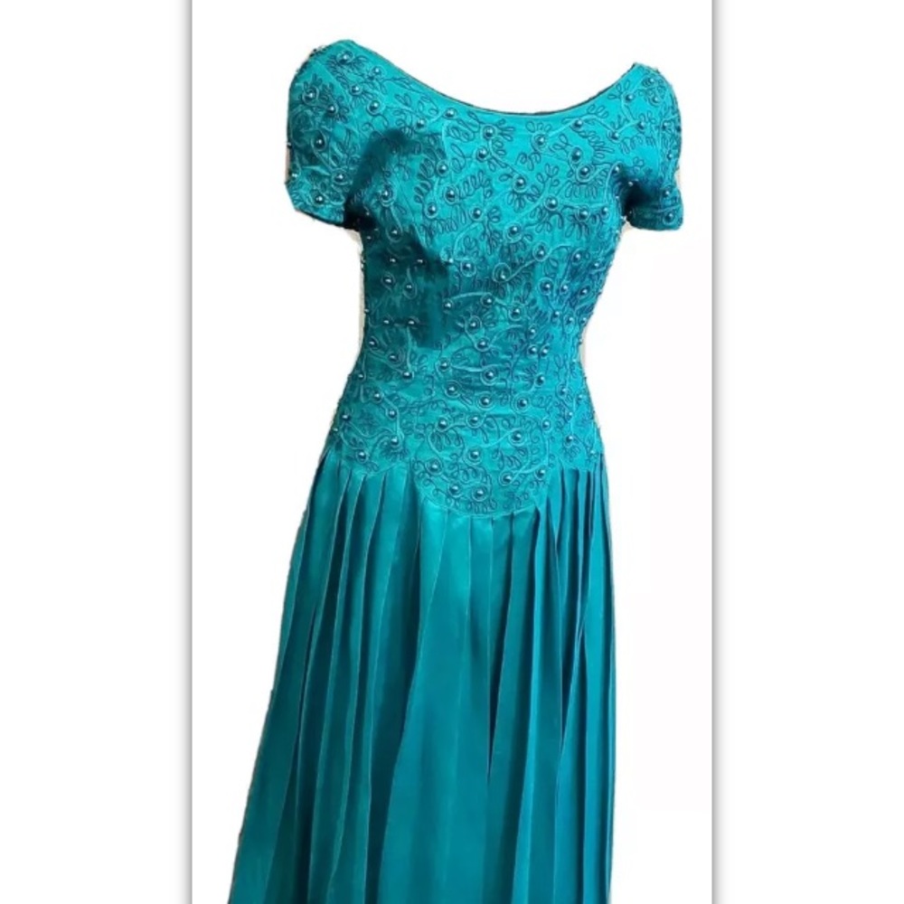 Vintage 90s Marie St Claire Retro 50s Green Dress